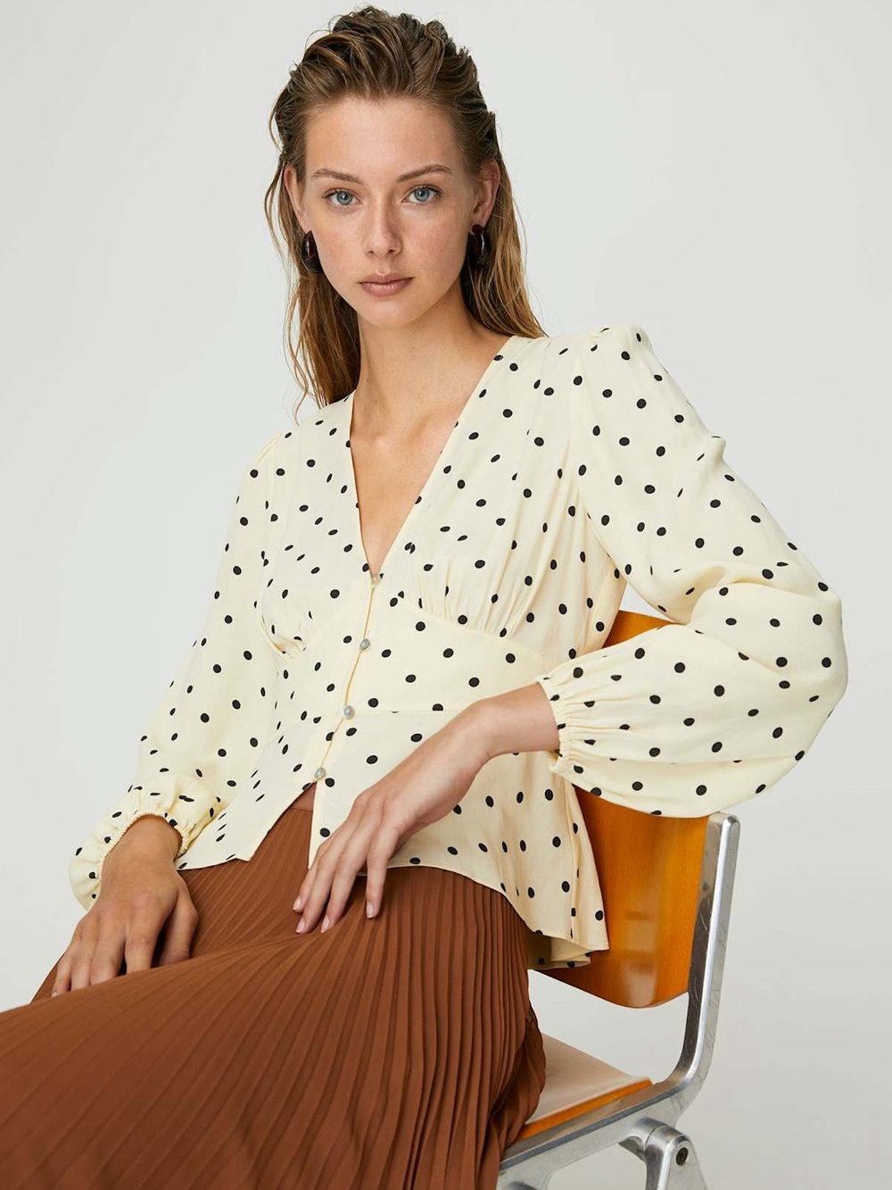 Wilfred Aritzia New Prairie Polka Dot Corset style Blouse Size XS
